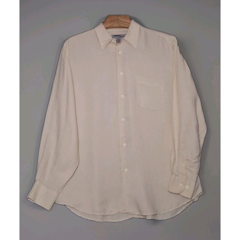 Mondo Di Marco Mens Button Shirt Size Large / 52 Tan Linen Blend Made in Italy